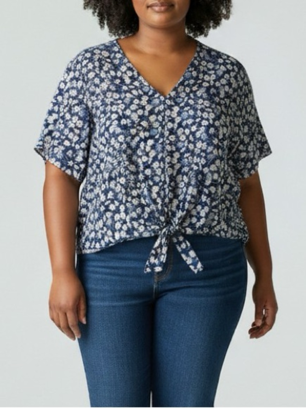 Madewell Novel Floral Tie Front Top Blue White Floral Short Sleeve Blouse 3X